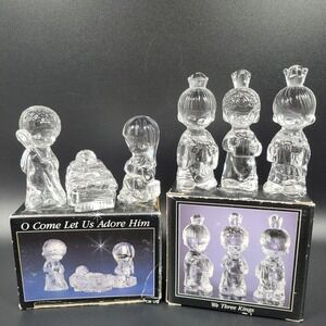 VTG Enesco Precious Moments Nativity Lead Crystal Set Jesus Mary Joseph 3 Kings